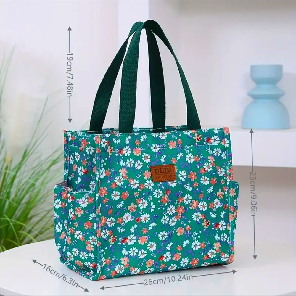 Floral Green Nylon Tote Bag